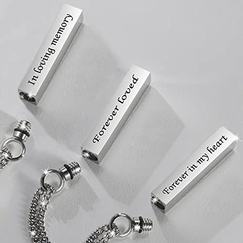 Crystal Black Cremation Jewelry for Ashes Silver Urn Necklace for Ashes, Birthstone Cube Urns Memorial Ashes Necklace Pendant Keepsake, Cremation Urn Jewelry Bar Locket With CZ - style: 3 Pack silver urn necklace