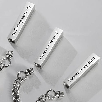 Crystal Black Cremation Jewelry for Ashes Silver Urn Necklace for Ashes, Birthstone Cube Urns Memorial Ashes Necklace Pendant Keepsake, Cremation Urn Jewelry Bar Locket With CZ - style: 3 Pack silver urn necklace