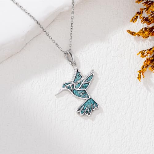 Dove/Hummingbird/Red Cardinal/Dragonfly/Butterfly Necklace 925 Sterling Silver Turquoise/Opal/MoonStone/Crystal/Malachite Bird Necklace Dove Pendant Jewelry for Women Men - color: Hummingbird Turquoise