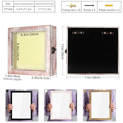 TJ.MOREE Shadow Box 11 x 11 Display Case Wood Picture Frame White Pink - color: White Pink, size: 11x11