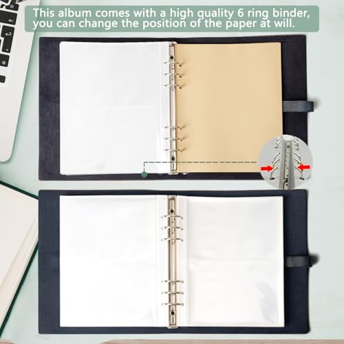 Photo Album 4x6 200 Photos, Genuine Leather Albums Page Refillable with 30 Pieces Writing Paper, Best Gift for Travel Wedding Kids Graduation Baby Picture Album Scrapbook - color: Black