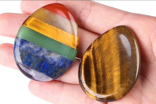 QINJIEJIE Crystal Thumb Worry Stone for Anxiety Healing Crystals Chakra Stones Tiger's Eye Water Drop Palm Worry Stones Meditation Crystal Stress Relief Items Gift for Him Stocking Stuffers 2PCS - color: D-chakra & Tiger Eye - Water Drops Shaped