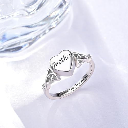 Heart Cremation Ring for Ashes: 925 Sterling Silver Forever in My Heart Carved Urn Keepake Rings Memorial Jewelry for cat and dog - size: 6, style: brother