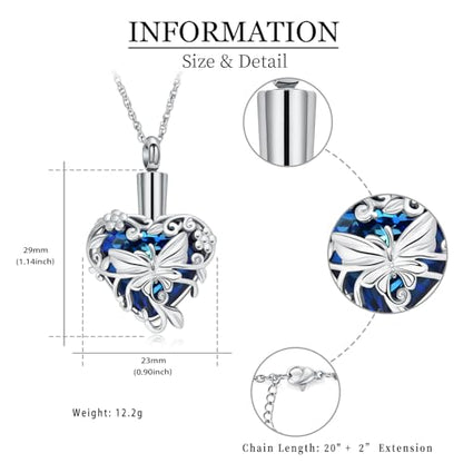 shajwo Butterfly Heart Urn Necklaces Cremation Jewelry for Ashes for Women Men Memorial Human Ashes Pendant - color: A Siver-Blue