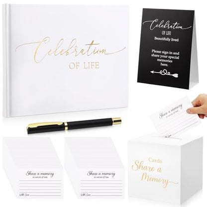 Engrowtic 64 Pcs Guest Book Set Funeral Guest Book Memorial Service, White - color: White