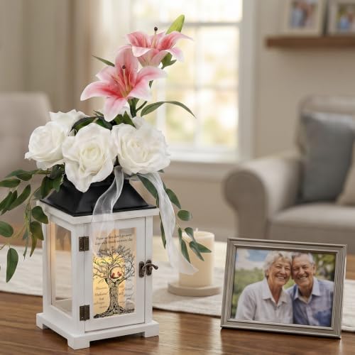Memorial Lantern with Lily Rose Flower, Sympathy Gifts for Loss of Mother Father, Funeral Remembrance Gift for Loss of Loved One - color: Those We Love Don't Go Away/White