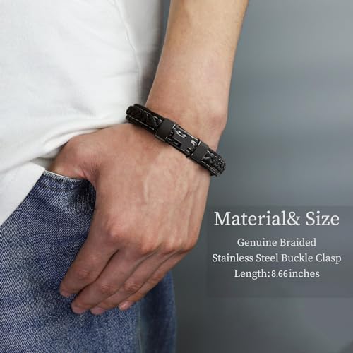 RIPFEVURN Cross Cremation Jewelry Black Urn Bracelet for Ashes for Women Men Memorial Ashes Leather Cuff Bangle Bracelet