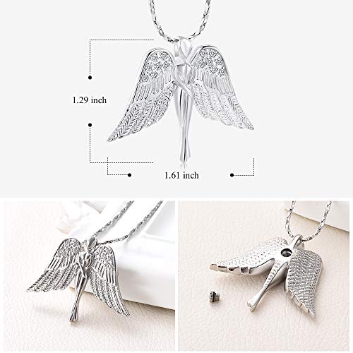 Imrsanl Cremation Jewelry Keepsake Angel Wings Urn Necklace for Ashes - color: Silver