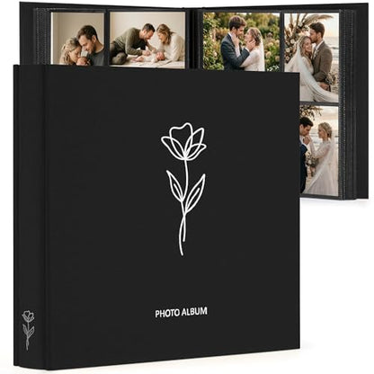DazSpirit 4x6 Photo Album, 600 Photos, Large Capacity, Linen Hardcover | Black Floral Photo Book, Acid-Free Slip-In Pages, Memory Album for Wedding, Baby, Anniversary, Travel and Family Photos - color: Black
