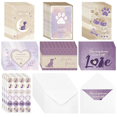 Geyoga 36 Set Pet Sympathy Card with Envelope Bulk, Retro Purple - color: Retro Purple