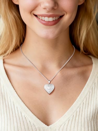 Custom4U Personalized Heart Locket Necklace with Pictures,Sunflower/Angel Wings/Heart Shaped Lockets Custom Photo,Gold/Rose Gold/White Lockets That Holds Picture,Customized Memorial Jewelry for Women - color: B-Heart-Steel(Locket + Photo + Engraving)