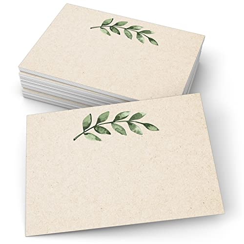 321Done Blank Notecards, 4x6 Horizontal, Set of 50, Greenery on Tan | Made in USA - Watercolor Leaves Note Cards for DIY Wedding Invitations, Programs, Showers, Table Numbers, Notes and Crafts - color: Greenery, Tan, size: 4x6, Horizontal