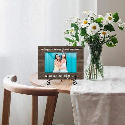 Wooden Photo Frame Sympathy Bereavement Gifts for Loss of a Loved One, Wooden Photo Frame with Iron Stand for Tabletop Desktop Display, Memorial Condolences Remembrance (4x6" Horizontal Photo) - 25