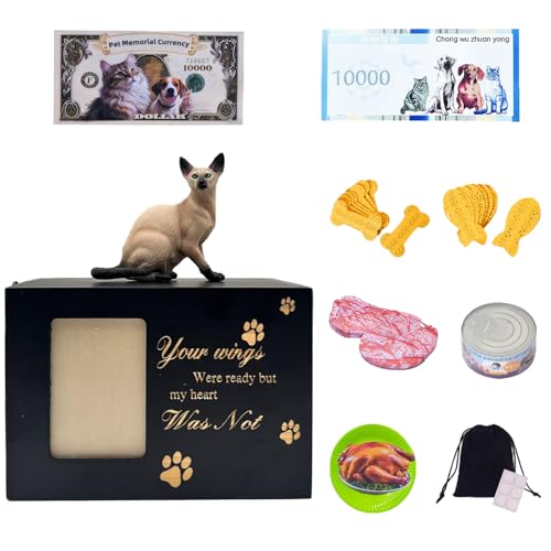 Pet Urns for Dogs and Cats – Black Wooden Dog Urns for Ashes with Sitting Siamese Cat Figurine, Small Pet Urn with Lock and Photo Frame, Pet Ashes Keepsake Box for Home Display - color: Siamese Cat 2911, size: Black framed urn