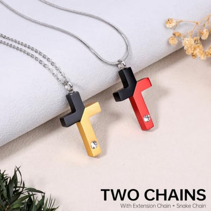 Cremation Cross Pendant for Ashes Two-Tone Symbolic, Stainless Steel Faith-Inspired Cross Necklace, Fashion Daily Wear Accessory, All Ages Religious Gothic Jewelry, Ideal Birthday Gift for Men Women - color: Black Red