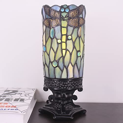 Small Tiffany Table Lamp Sea Blue Dragonfly Style Mini Stained Glass - color: Sea Blue Dragonfly Style