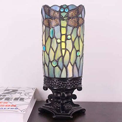 Small Tiffany Table Lamp Sea Blue Dragonfly Style Mini Stained Glass - color: Sea Blue Dragonfly Style