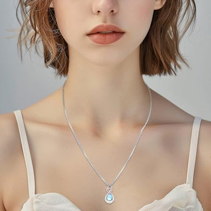 Infinity Urn Necklace for Ashes Sterling Silver Heart Moonstone Turquoise Birthstone Keepsake Memorial Cremation Jewelry for Women - style: Infinity A-06-Jun.-Moonstone