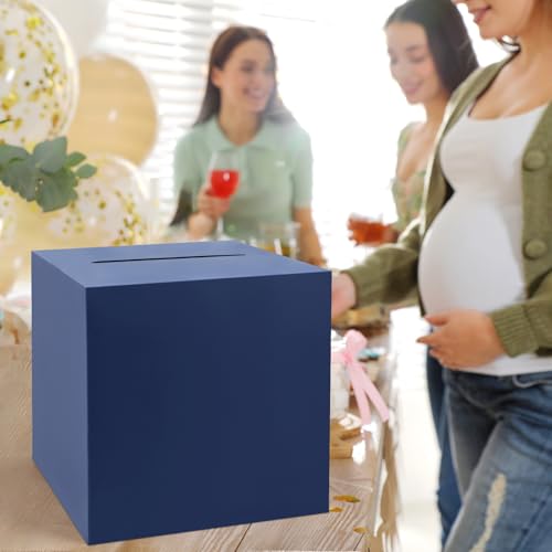 Hooqict Navy Blue Card Box with Slot 9.1" Wedding Favor Gift Card Box for Party, Reception, Graduation, Birthday, Wedding, Bridal or Baby Shower, Raffle Ticket Money Envelope Holder - color: Blue
