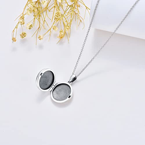 Round Locket Necklace 925 Sterling Silver Filigree/Flower Locket Necklace That Holds Pictures Birthday Christmas Jewelry Gifts for Women - color: 01-Moonstone Locket