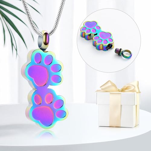 Pet Urns For Dogs/Cats - Pet Ashes Necklace - Paw Print Urn Necklace with Mini Keepsake Urn Memorial Ash Jewelry - color: Colorful-2