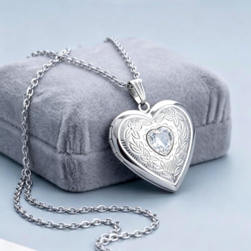 Locket Necklace That Holds Pictures Birthstone Lockets for Women Photo Locket - style: April-birthstone