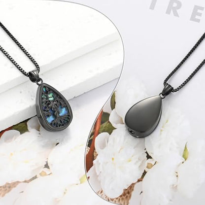 XSMZB Tree of Life Teardrop Cremation Jewelry for Human Pet Ashes Cross Urn Necklace for Ashes of Loved One Keepsake Pendant - color: Black