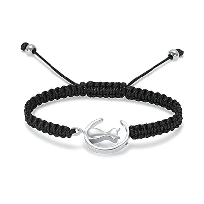 constantlife Cat Cremation Urn Bracelet for Pet Ashes Handmade Braided Rope Adjustable Bangle Stainless Steel Urn Bangle Memorial Jewelry - color: Silver