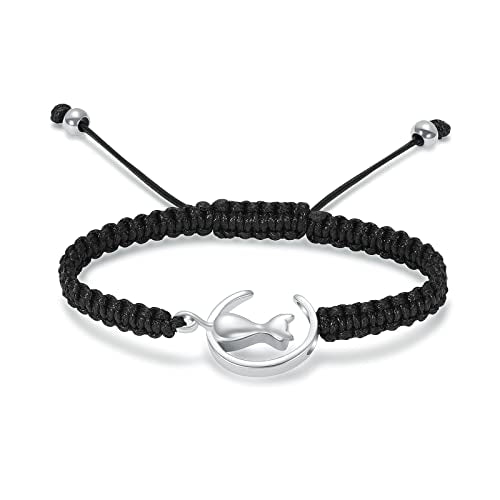 constantlife Cat Cremation Urn Bracelet for Pet Ashes Handmade Braided Rope Adjustable Bangle Stainless Steel Urn Bangle Memorial Jewelry - color: Silver