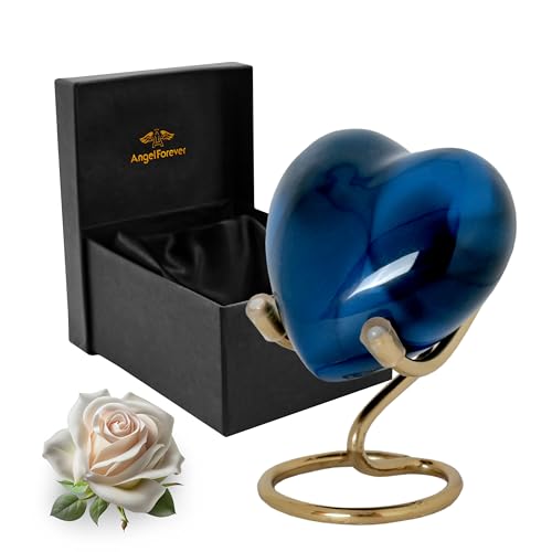 Heart Urn with Stand & Box Keepsake Urn for Human Ashes Mini Cremation Urn for Men & Women (Blue) - color: Blue