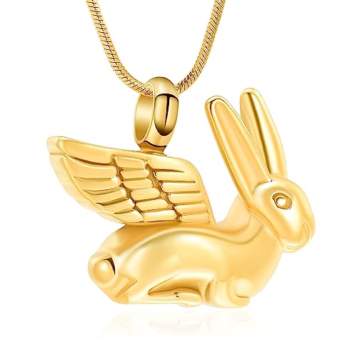Bunny Rabbit Urn Pendant Necklace - Stainless Steel Cremation Ashes Jewelry for Pets Keepsake Memorial Ashes Locket - color: Gold