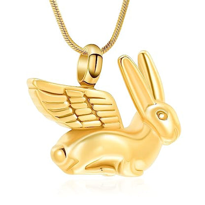 Bunny Rabbit Urn Pendant Necklace - Stainless Steel Cremation Ashes Jewelry for Pets Keepsake Memorial Ashes Locket - color: Gold