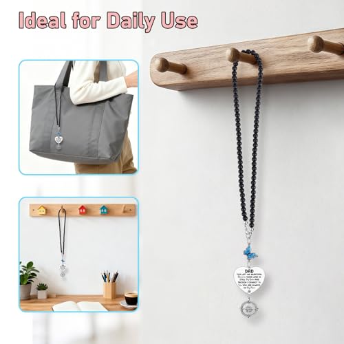 Heigebi Memorial Gifts for Loss of Dad Memorial Car Charm Mirror Hanging Accessories in Memory of Daddy Remembrance Keepsake for Daughter Son Loss of Father Sympathy Rearview Mirror Hanging Pendant