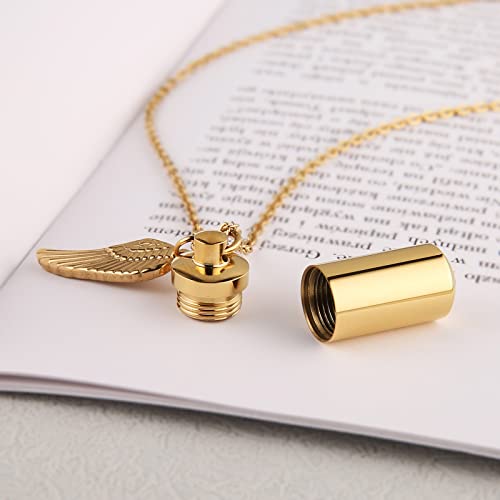 STWTR Stainless Steel Cylindrical Souvenir Capsule Pill Pendant Necklace, Cremated Ashes Pill Container Necklace - color: Gold-A