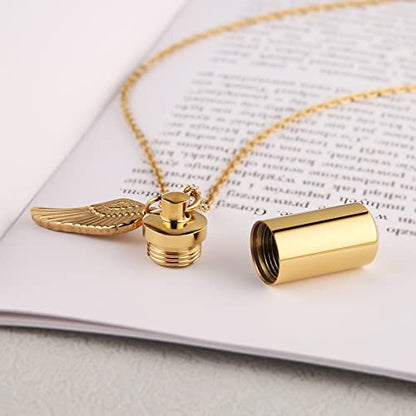 STWTR Stainless Steel Cylindrical Souvenir Capsule Pill Pendant Necklace, Cremated Ashes Pill Container Necklace - color: Gold-A