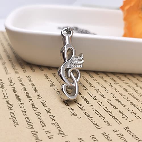 Music Note Cremation Urn Necklace for Ashes Rhinestones Musical Symbol Keepsake Memorial Pendant Jewelry