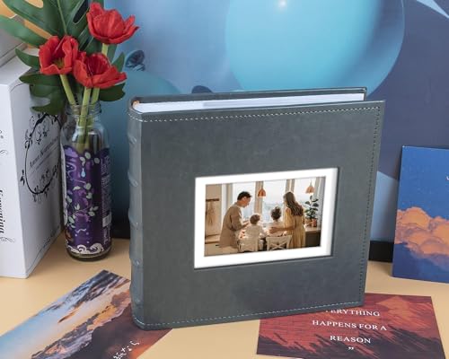Photo Album Hold 200 4x6 Photos with Front Window for DIY (Grey) - color: Grey