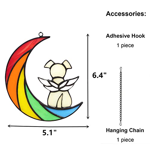 Stained Glass Rainbow Bridge Dog Memorial Gifts for Loss of Dog Sympathy Remembrance Suncatcher, Angel Wings Pet Loss Bereavement Gifts in Memory of Pet Passing Away Window Hanging. - color: Rainbow - a