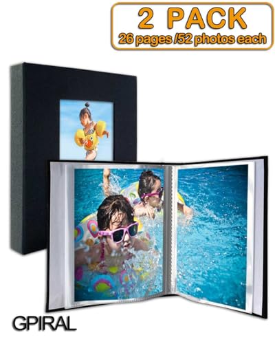 GPIRAL 4x6 Black Linen Photo Album with Clear Pages, Front Window for Personalization, 2 Pack - color: Black, size: 4x6"-2 PACK