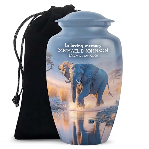 Elephant Memorial Urns 10 Inch for Men, Large Burial Custom Urn for Women | Blue Personalized Funeral Urns 200 Cu" Cremation Urn for Parents Ashes - color: Elephant-4, size: 10 Inch