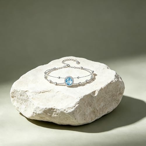 Cremation Urn Bracelets 925 Sterling Silver Double Layered Cremation Ash Bracelet for Ashes with 12 Months Birthstone Urn Jewelry for Women Loved One Animals,Chain Length 7"+2" Extend - color: 03-March