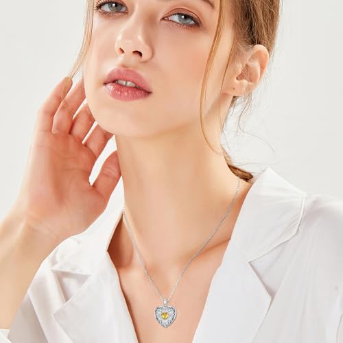 Heart Locket Necklace 925 Sterling Silver Personalized Picture Locket Pendant Birthday Christmas Jewelry Memorial Gifts for Women - color: November Crystal Locket