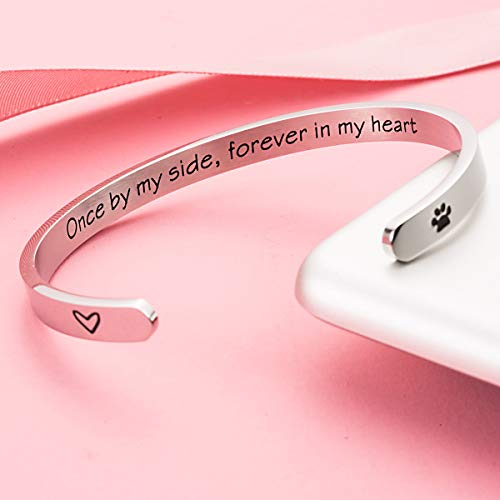 Once by My Side Forever in My Heart Pet Sympathy Gift Bracelet Pet Remembrance Jewelry Dog Memorial Cuff Loss of Pet Gifts (Bangle - Once by my side, forever in my heart) | Puppy Kitten Remembrance Jewelry,Dog & Cat Loss of Pet Gifts for Men Women Teens.