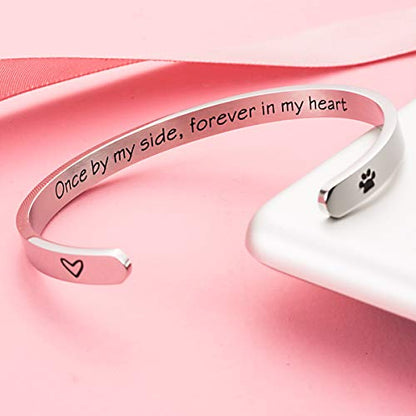 Once by My Side Forever in My Heart Pet Sympathy Gift Bracelet Pet Remembrance Jewelry Dog Memorial Cuff Loss of Pet Gifts (Bangle - Once by my side, forever in my heart) | Puppy Kitten Remembrance Jewelry,Dog & Cat Loss of Pet Gifts for Men Women Teens.