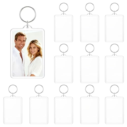 12 Pcs Blank Acrylic Photo Keychains for DIY Gifts Keyring | 2x3 Inch, Clear Rectangle Frame, Picture Insert Keychain