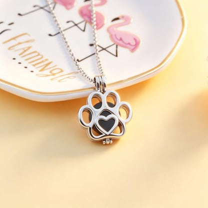 Pet Paw Urn Locket for Ashes Stainless Steel Cremation Jewelry for Dog/Cat Memorial Urn Necklace with Mini Casket Funeral Jewelry - color: Silver-Black
