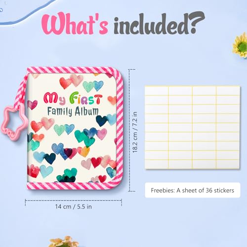 Fintie Baby Photo Album 4x6 Inch, 18 Photos My First Family Soft Album Book | For Newborn/Toddlers/Kids/Baby Shower Memory Birthday Gifts, Family Tree, First Year Milestones Keepsake, Raining Hearts - color: Raining Hearts