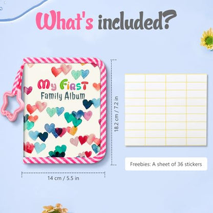 Fintie Baby Photo Album 4x6 Inch, 18 Photos My First Family Soft Album Book | For Newborn/Toddlers/Kids/Baby Shower Memory Birthday Gifts, Family Tree, First Year Milestones Keepsake, Raining Hearts - color: Raining Hearts