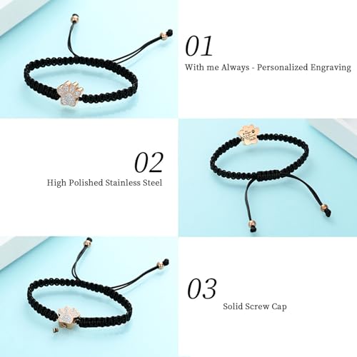 Hearbeingt Paw Print Urn Bracelet for Ashes Pet Cremation Jewelry | Stainless Steel,Adjustable Braided Rope,Mini Ash Holder for Dog Cat,Memorial Keepsake Jewelry, Bereavement Gift Pet Loss - color: A-Rose Gold