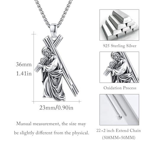 Crucifix Necklace for Men 925 Sterling Silver Jesus Cross Necklace Crucifix Cross Pendant Protection Jewelry for Men Women - style: A01-Carrying Cross-Silver